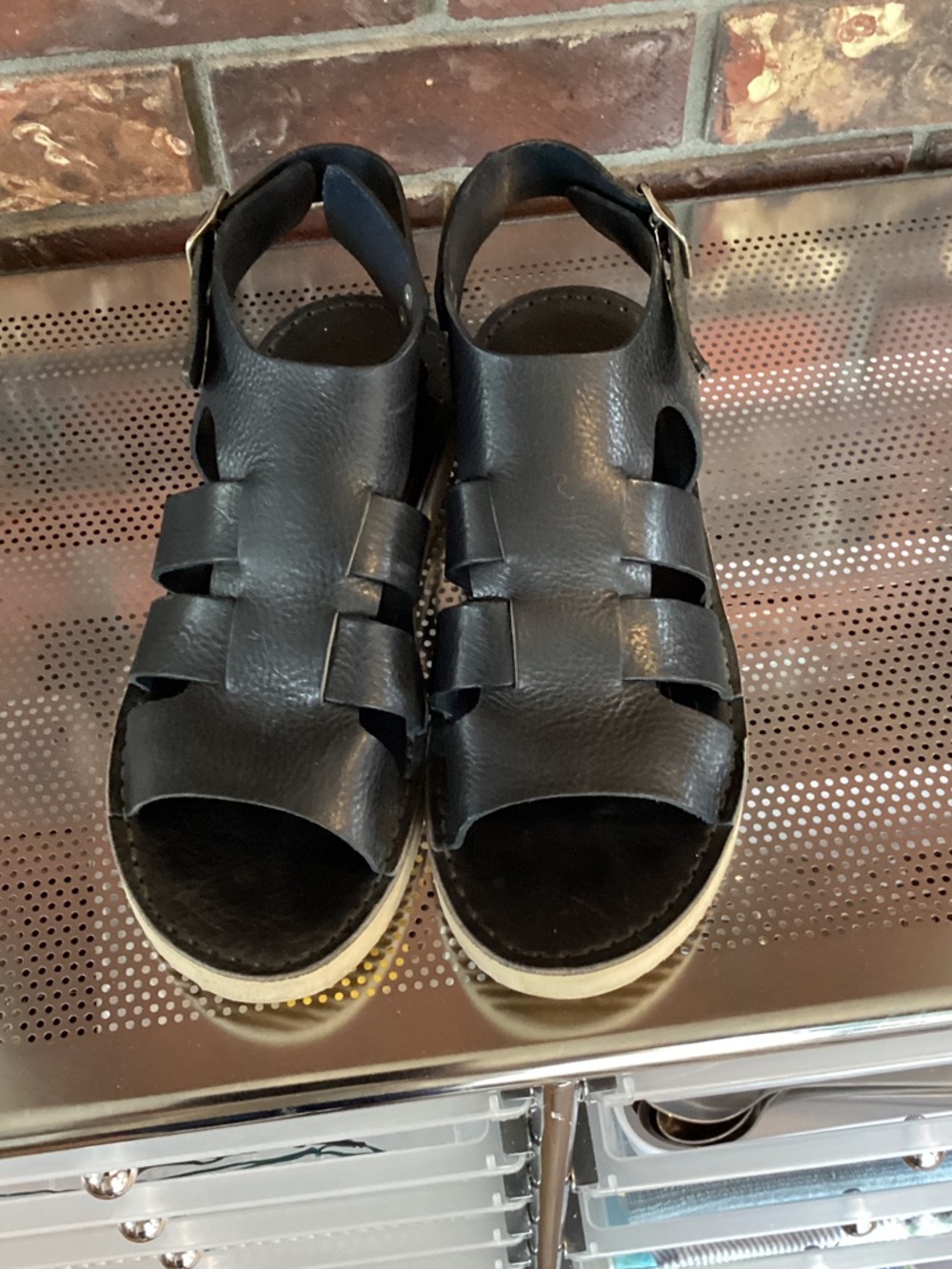 Navy Blue Leather Sandals